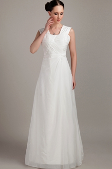 Column Floor Length White Chiffon Beach Wedding Dress 