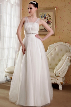 Ivory Rulle Straps Puffy Full Length Plus Size Wedding Dress 
