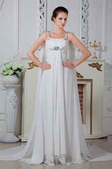 Glamour Straps Column Floor Length Ivory Chiffon Beach Wedding Dress 