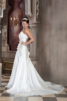 A-line Full Length Lace Up Back Wedding Dress 
