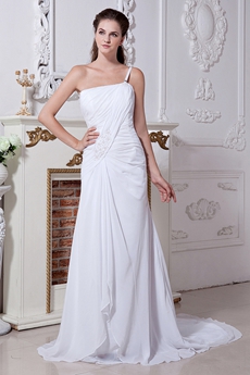 Single Straps White Chifon Destination Wedding Dress 