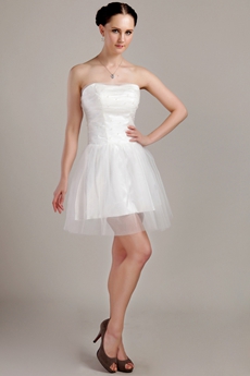 Cheap Mini Length White Tulle Short Bridal Dress 