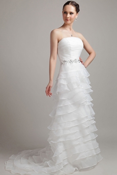 Multi Tiered White Organza Wedding Dress 