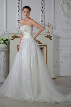 Modest Ivory Organza Full Length Princess Wedding Dress