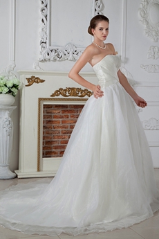 Modest Ivory Organza Full Length Princess Wedding Dress