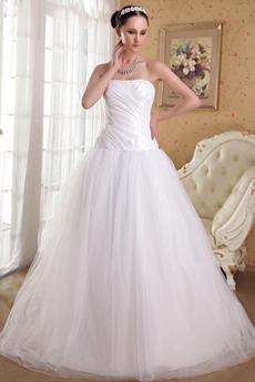 Dropped Waist Puffy Floor Length Tulle Wedding Dress Plus Size 