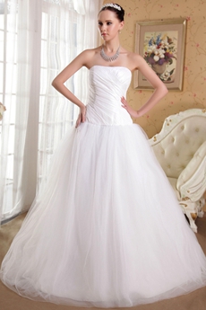 Dropped Waist Puffy Floor Length Tulle Wedding Dress Plus Size 