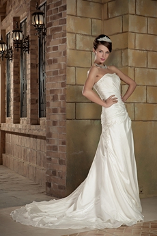 Simple A-line Full Length Wedding Dress Lace Up Back 