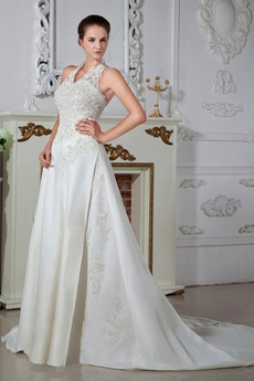 Top Halter A-line Ivory Wedding Dress With Lace Bodice 