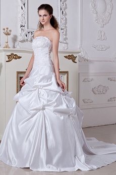 Corset Back White Taffeta Ball Gown Plus Size Wedding Dress 