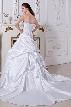 Corset Back White Taffeta Ball Gown Plus Size Wedding Dress 
