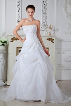 White Organza Puffy Floor Length Princess Wedding Dress Plus Size