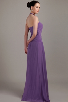Halter A-line Full Length Purple Bridesmaid Dress 