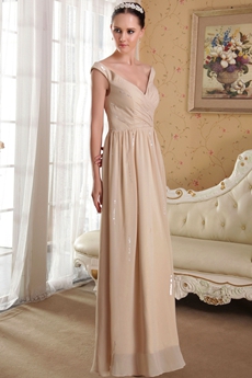 Hot Off The Shoulder A-line Champagne Chiffon Evening Dress 