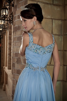 V-Neckline Sleeveless A-line Blue Plus Size Prom Dress 