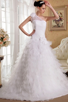 Couture One Shoulder Puffy Tulle Wedding Dress With Layered 