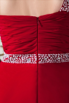 Column Floor Length One Shoulder Red Chiffon Prom Dress 