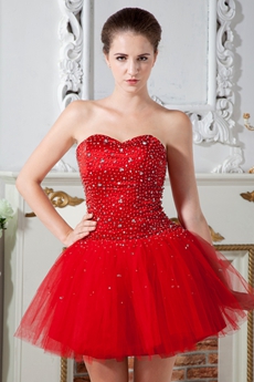 Puffy Mini Length Sweetheart Red Tulle Sweet 16 Dress