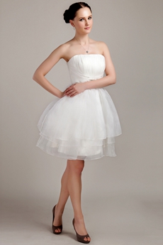 Puffy Mini Length White Organza Short Bridal Dress 