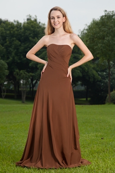 Strapless A-line Full Length Brown Chiffon Mother Of the Bride Dress 