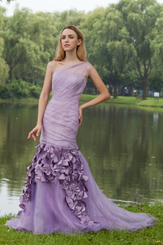 Butterfly One Shoulder Organza Lilac Mermaid Prom Dress 