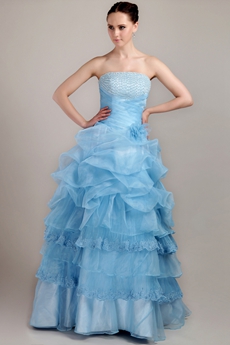 Newest Beaded Bust Blue Organza Quinceanera Gown Corset Back 