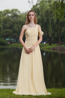 Noble One Shoulder A-line Full Length Yellow Evening Dress 
