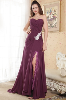 Front Slit Sweetheart Column Full Length Grape Color Prom Dress 