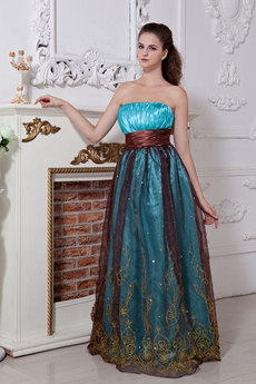 Column Full Length Blue And Brown Prom Dress 