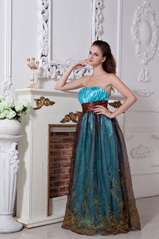 Column Full Length Blue And Brown Prom Dress 