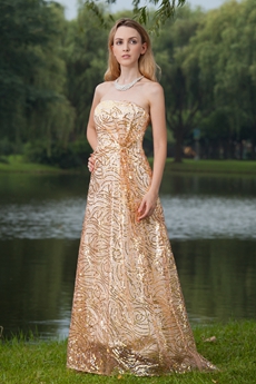 Fashionable Strapless A-line Gold Prom Dress 