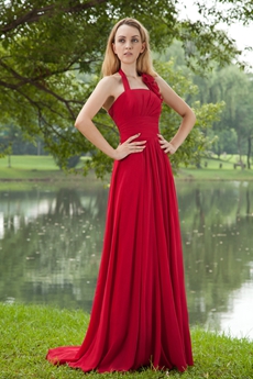 Attractive Halter A-line Red Chiffon Formal Evening Gown 