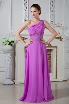 One Shoulder Column Full Length Lilac Bridesmaid Dress 