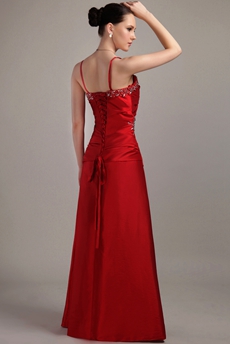 Column Full Length Spaghetti Straps Red Prom Dress Lace Up Back 