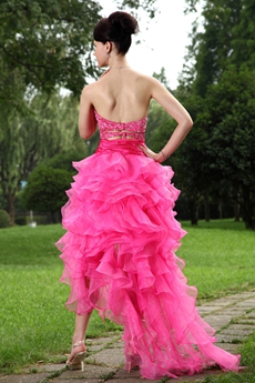 Lovely Organza Low-cut Sweetheart Hot Pink Sweet Sixteen Dress 