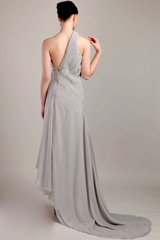 Asymmetrical Hem One Shoulder Gray Chiffon Evening Dress 