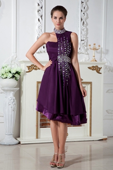 Unique Halter Neckline Grape Color Prom Dress 