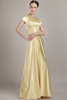 Short Sleeves Jewel Neckline Yellow Bridesmaid Dress 