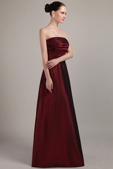 A-line Floor Length Burgundy Taffeta Bridesmaid Dress