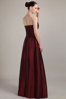 A-line Floor Length Burgundy Taffeta Bridesmaid Dress