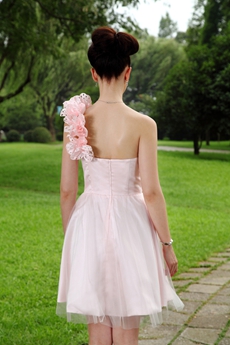 Cute One Shoulder A-line Mini Length Light Pink Damas Dress 