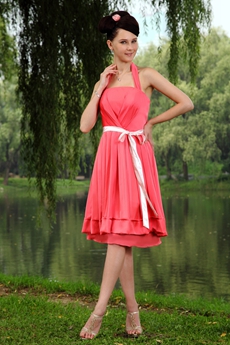 Watermelon Top Halter Bridesmaid Dress Short Length 