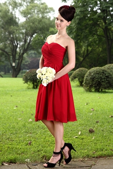 Knee Length Dark Red Chiffon Junior Bridesmaid Dress 