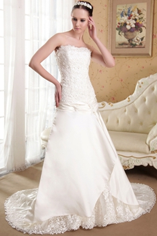 A-line Full Length Lace Wedding Dress Corset Back 
