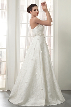 Affordable A-line Full Length Lace Wedding Dress 