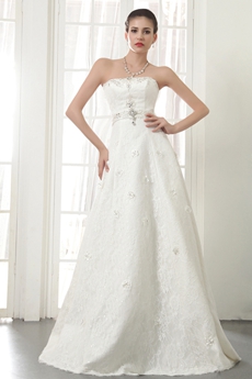 Affordable A-line Full Length Lace Wedding Dress 