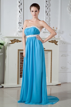 Open Back Strapless Column Floor Length Blue Prom Dress 