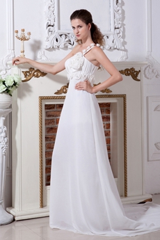 Greek One Shoulder Chiffon Destination Wedding Dress 