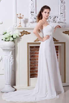Greek One Shoulder Chiffon Destination Wedding Dress 
