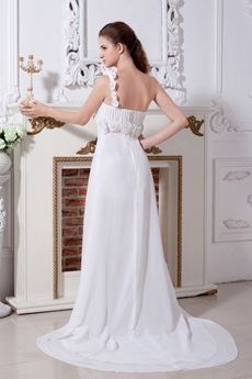 Greek One Shoulder Chiffon Destination Wedding Dress 